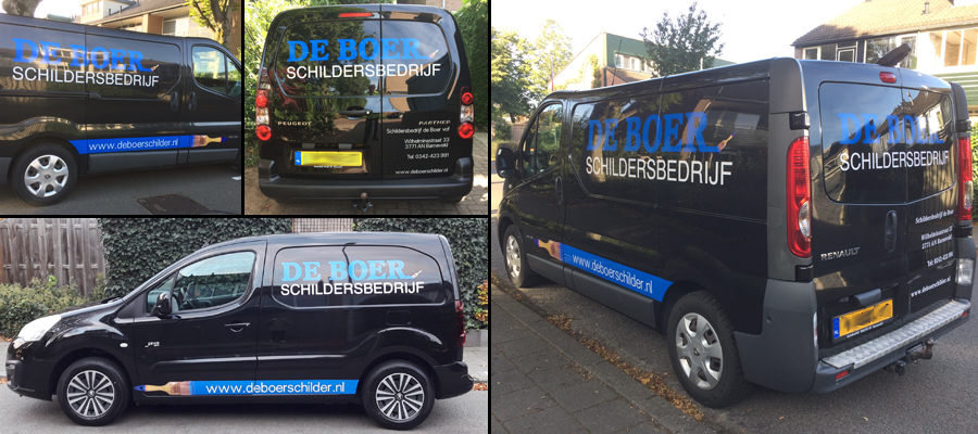 Wat hebben de mannen van van Veldhuizen Reclame er een (schilderachtige) plaatjes van gemaakt op de voertuigen van de Boer Schildersbedrijf.