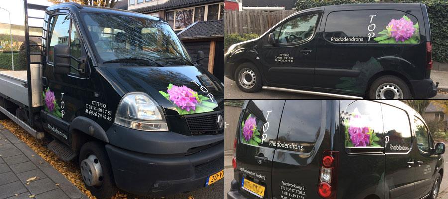 bloemen van Top  Rhodondendrons maken de dag een stuk mooier, van Veldhuizen Reclame maakt deze voertuigen veel mooier!