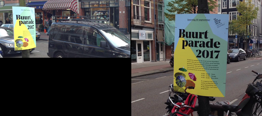 Van veldhuizen Reclame maakt ook hardboard reclame posters, deze zijn voor de Buurt Parade in Amsterdam,