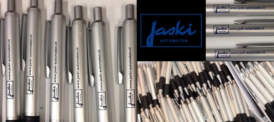 Jaski automaten (tampon) bedrukking pennen door van Veldhuizen Reclame