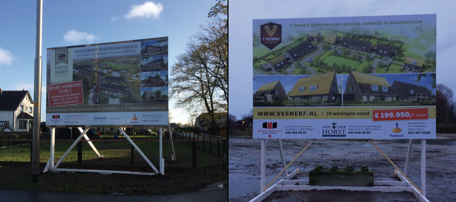 diverse bouwborden op verschillende ondergronden door van Veldhuizen Reclame..